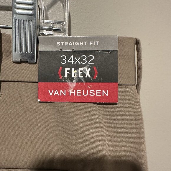 Van Heusen NWT Dress Pants Mens 34x32 Straight Fit Flat Front Flex Stretch Beige - Picture 7 of 8